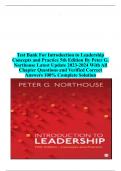 Test Bank For Introduction to Leadership Concepts and Practice 5th Edition By Peter G&period; Northouse Latest Update 2023-2024 With All Chapter Questions and Verified Correct Answers 100&percnt; Complete Solution
