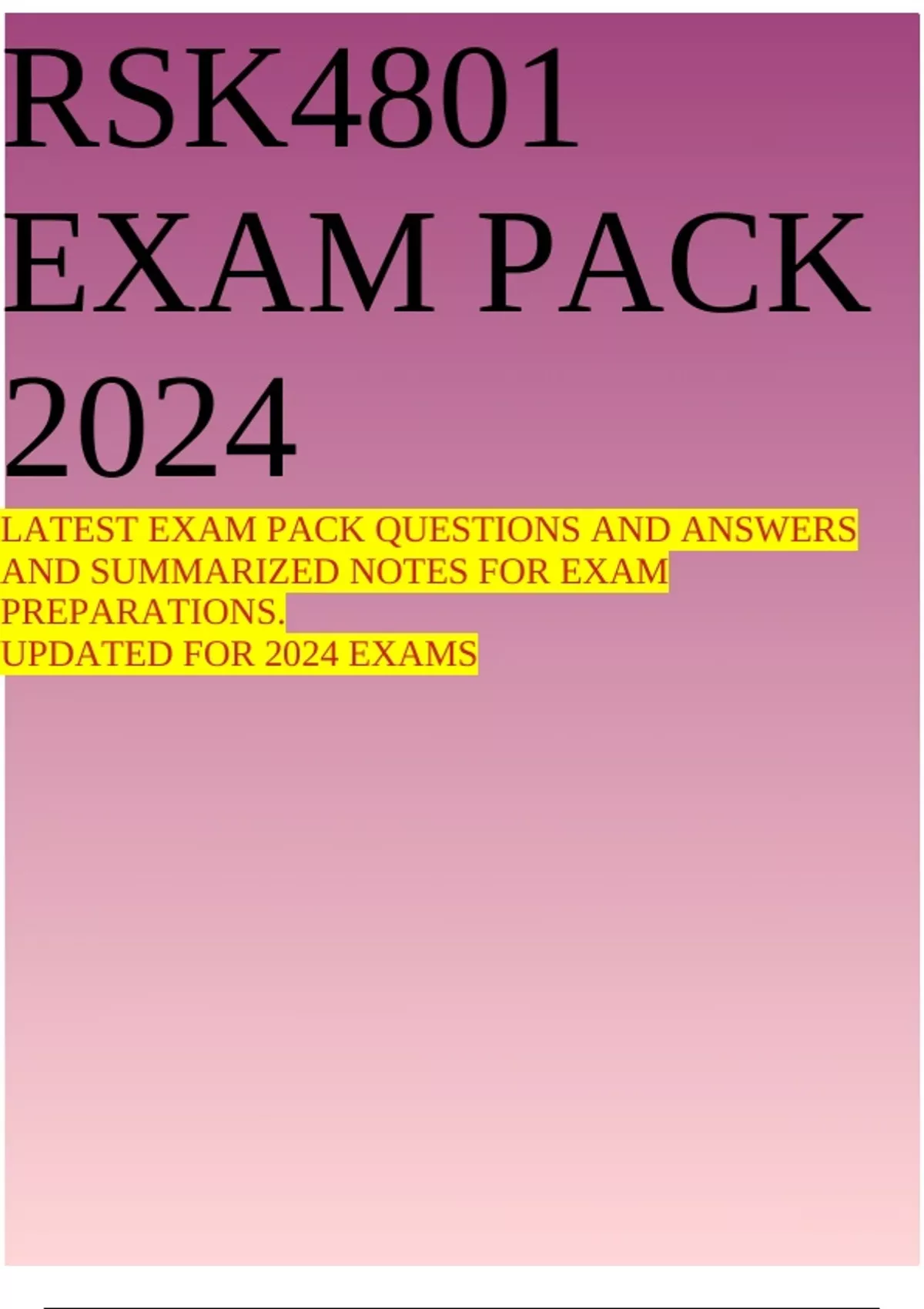 Exam Pack Examples RSK4801 EXAM PACK 2024 - Rsk4801 - Stuvia SA