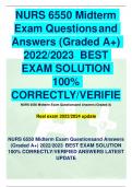 NURS 6550 Midterm  Exam Questionsand  Answers (Graded A+)  2022/2023 BEST EXAM SOLUTION  100%  CORRECTLY/VERIFIE