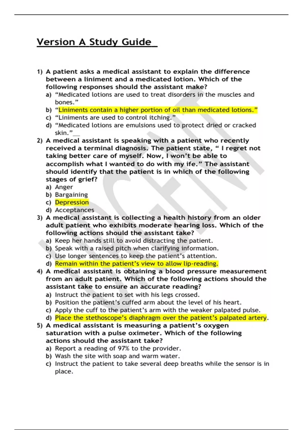Nursing Exam Version A Study Guide Questions with Answers 2024/2025 ...