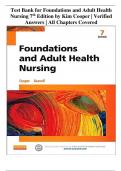 Test Bank for Foundations and Adult Health Nursing 7th Edition by Kim Cooper | Verified Answers | All Chapters Covered