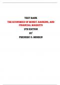 Test Bank For The Economics of Money, Banking, and Financial Markets  9th Edition By Frederic S. Mishkin |All Chapters,  Year-2024|
