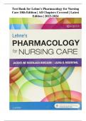 Complete Test Bank for Lehne's Pharmacology for Nursing Care 10th Edition | All Chapters Covered | Latest Edition | 2023-2024