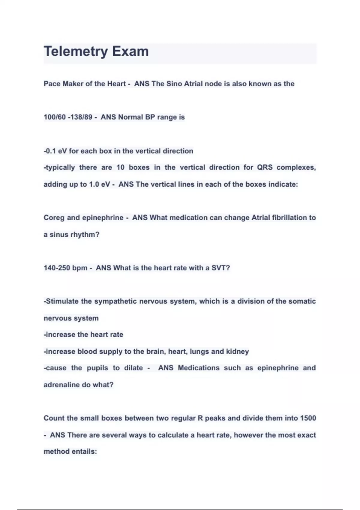 Telemetry Exam Questions & Answers 2024(A+GRADED 100%VERIFIED ...