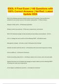 ESOL II Final Exam &vert; 140 Questions with 100&percnt; Correct Answers &vert; Verified &vert; Latest Update 2024