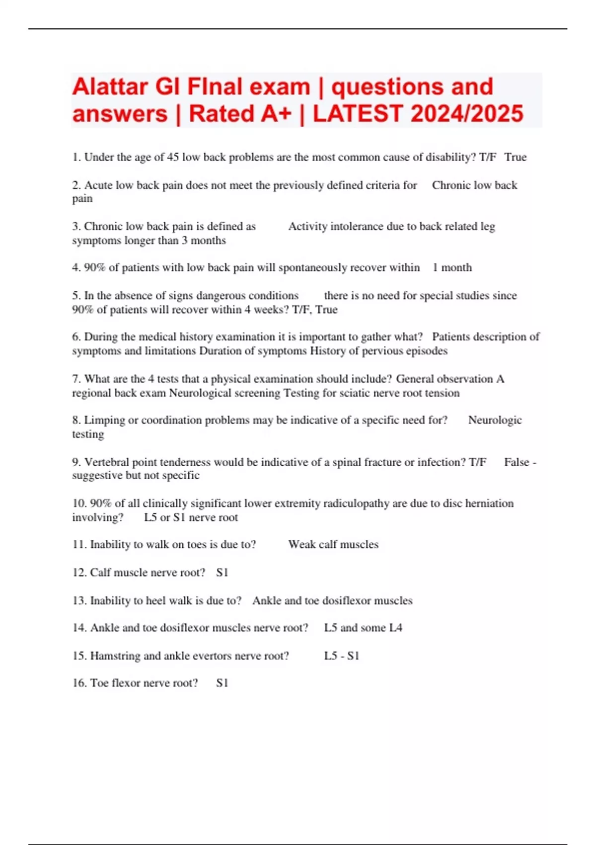 Alattar GI FInal exam | questions and answers | Rated A+ | LATEST 2024/ ...