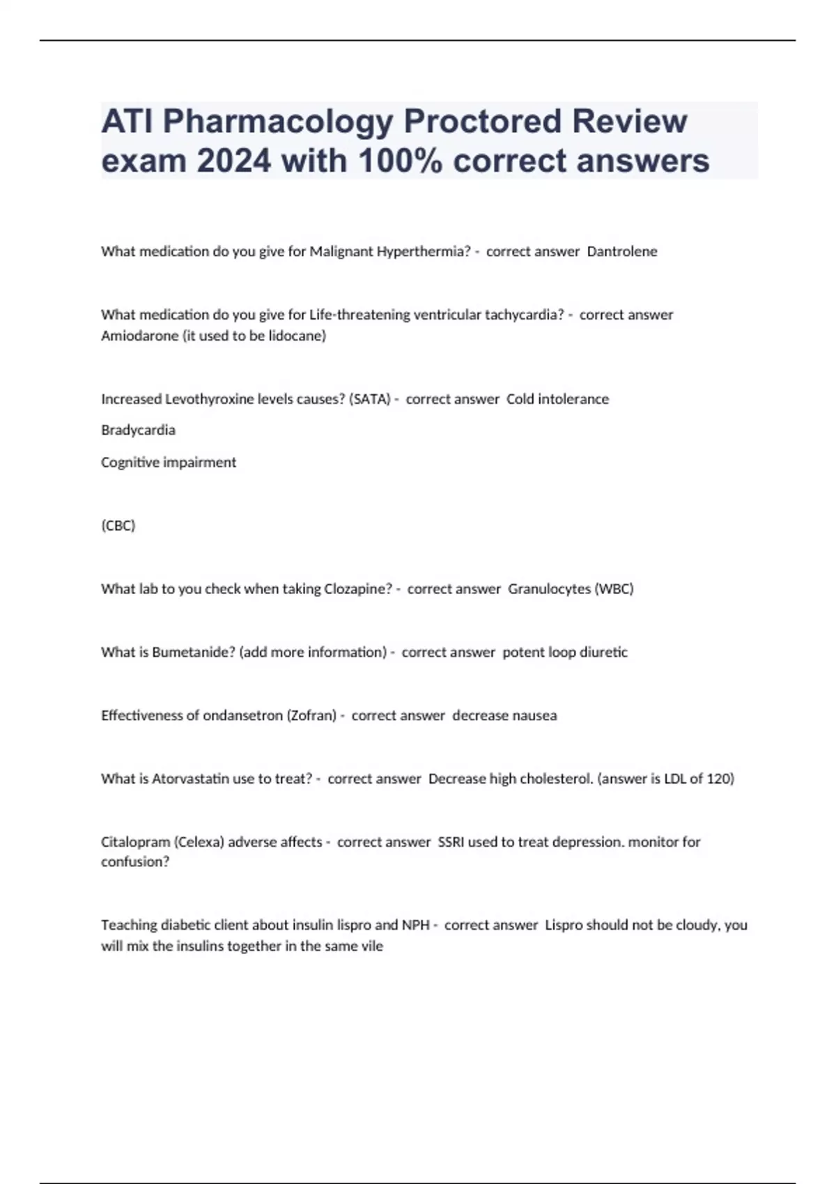 ATI Pharmacology Proctored Review exam 2024 with 100% correct answers ...