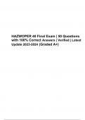 HAZWOPER 40 Final Exam Questions With 100% Correct Answers Latest Updated 2024 (Graded A+)