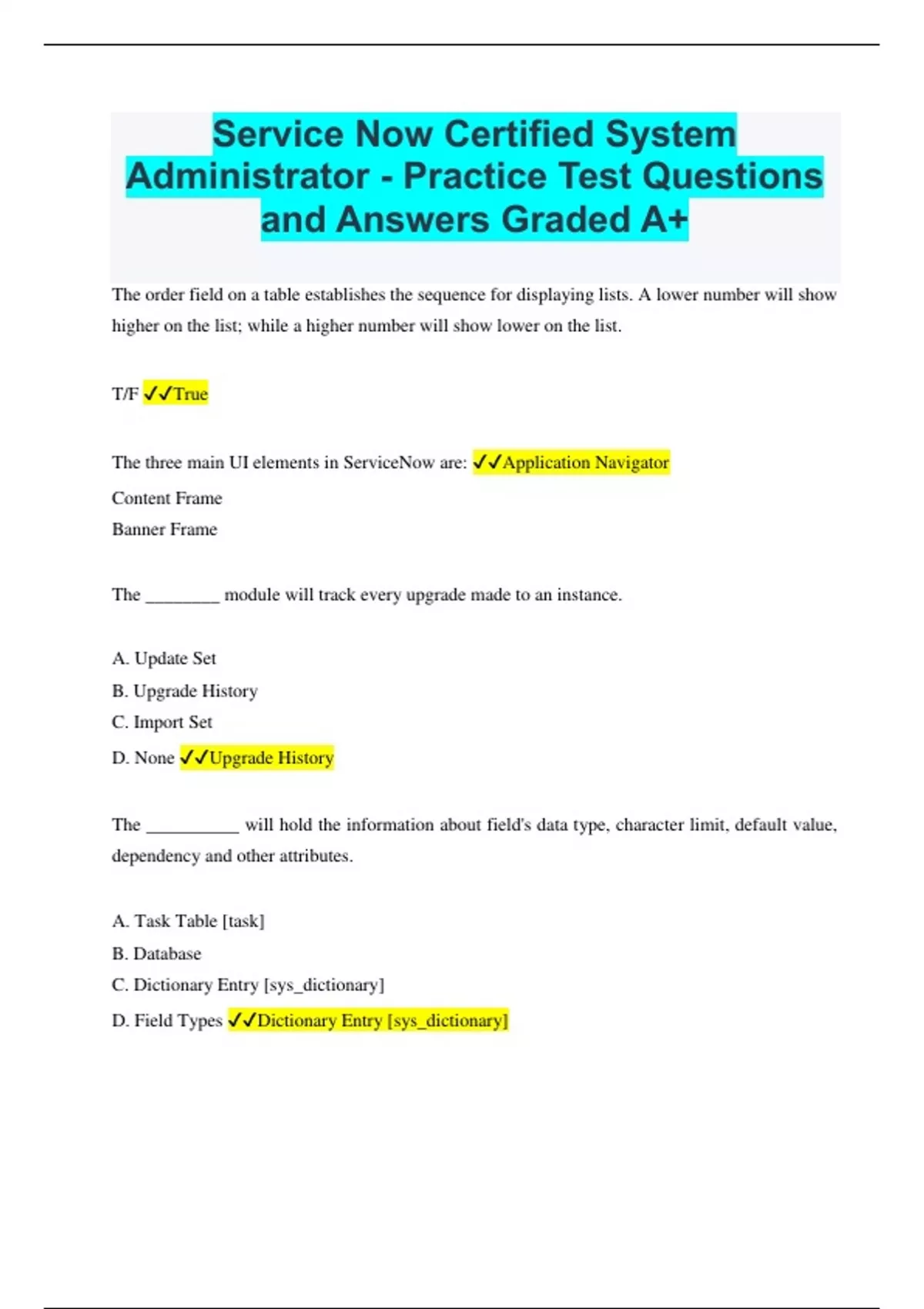 Service Now Certified System Administrator - Practice Test Questions ...