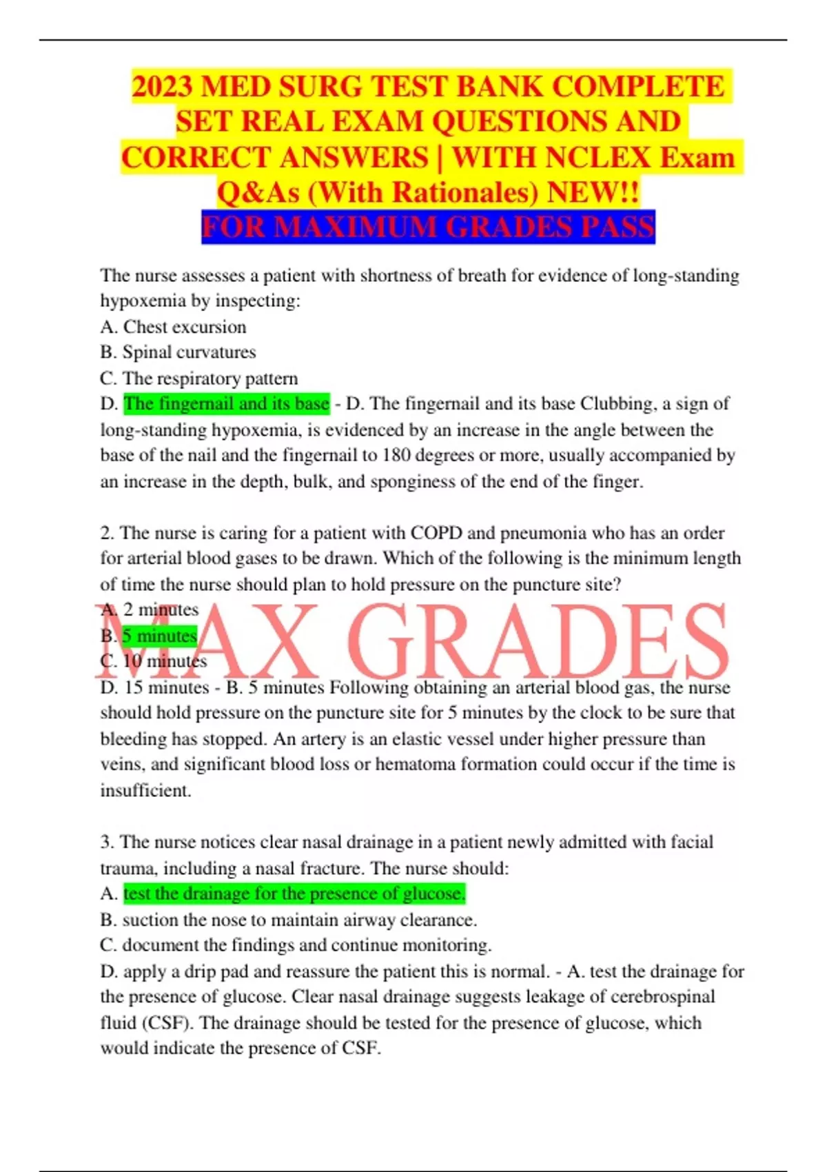 2023 MED SURG TEST BANK COMPLETE SET REAL EXAM QUESTIONS AND CORRECT ...