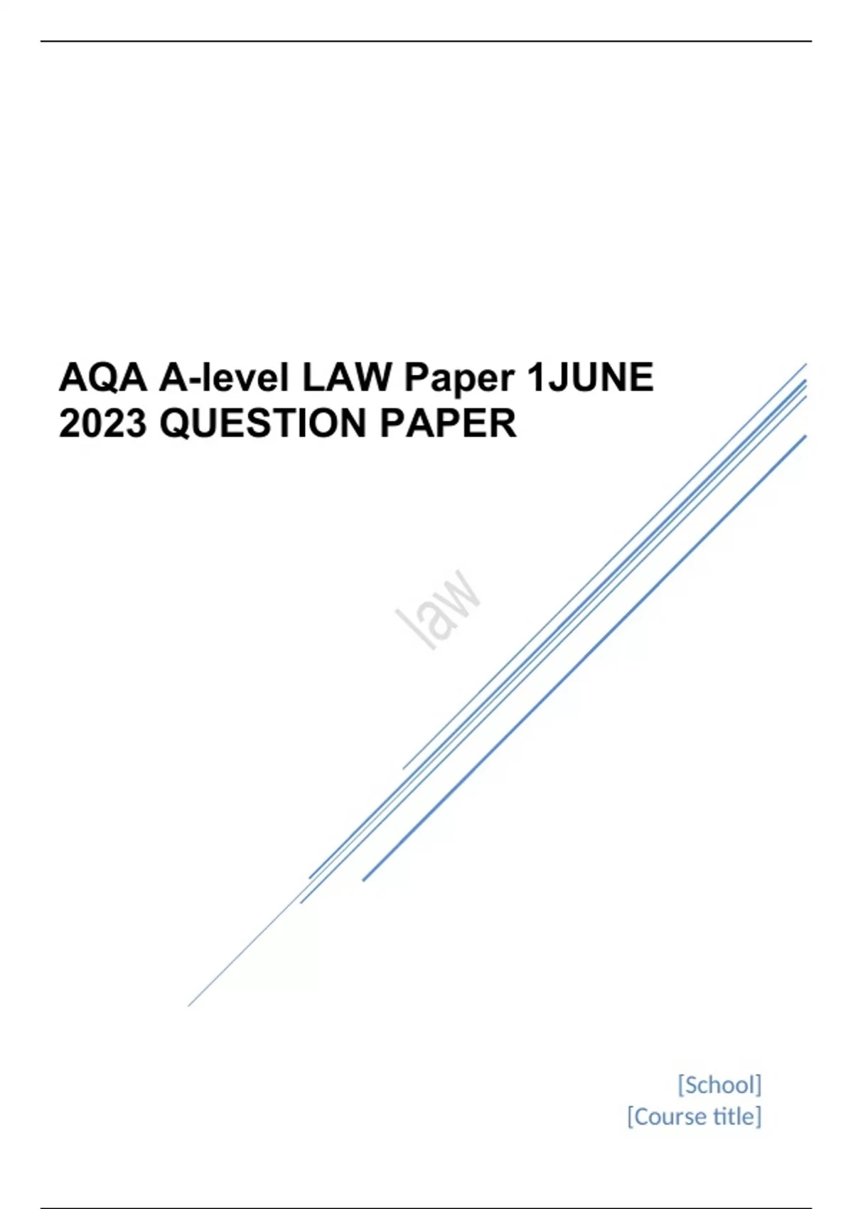 Aqa A Level Law Paper 1 June 2023 Question Paper Aqa Law Stuvia Us