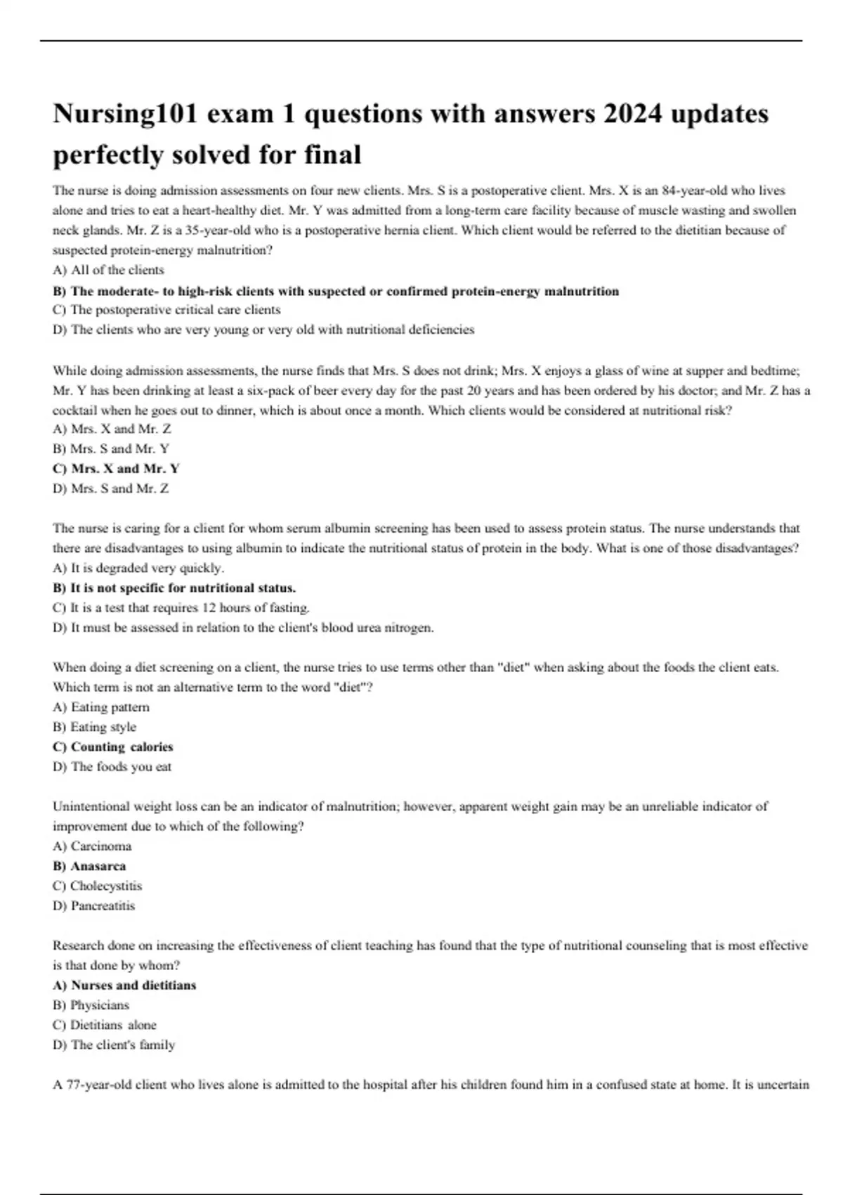 Nursing101 exam 1 questions with answers 2024 updates perfectly solved ...
