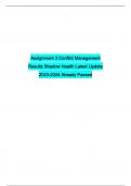 Assignment 3 Conflict Management Results Shadow Health Latest Update 2023-2024 Already Passed