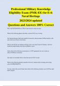 Professional Military Knowledge  Eligibility Exam &lpar;PMK-EE&rpar; for E-4&colon;  Career Information Exam 2023&sol;2024 updated Questions and Answers 100&percnt; Correct