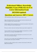 Professional Military Knowledge  Eligibility Exam &lpar;PMK-EE&rpar; for E-4&colon;  Career Information Exam 2023&sol;2024 updated Questions and Answers 100&percnt; Correct