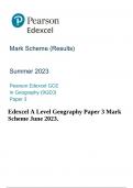 Edexcel A Level Geography Paper 3 Mark Scheme June 2023.