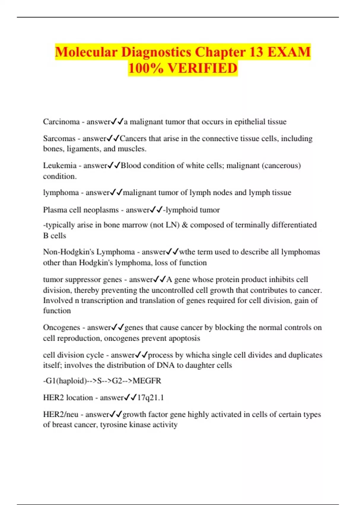 Molecular Diagnostics Chapter 13 EXAM 100% VERIFIED - Molecular ...