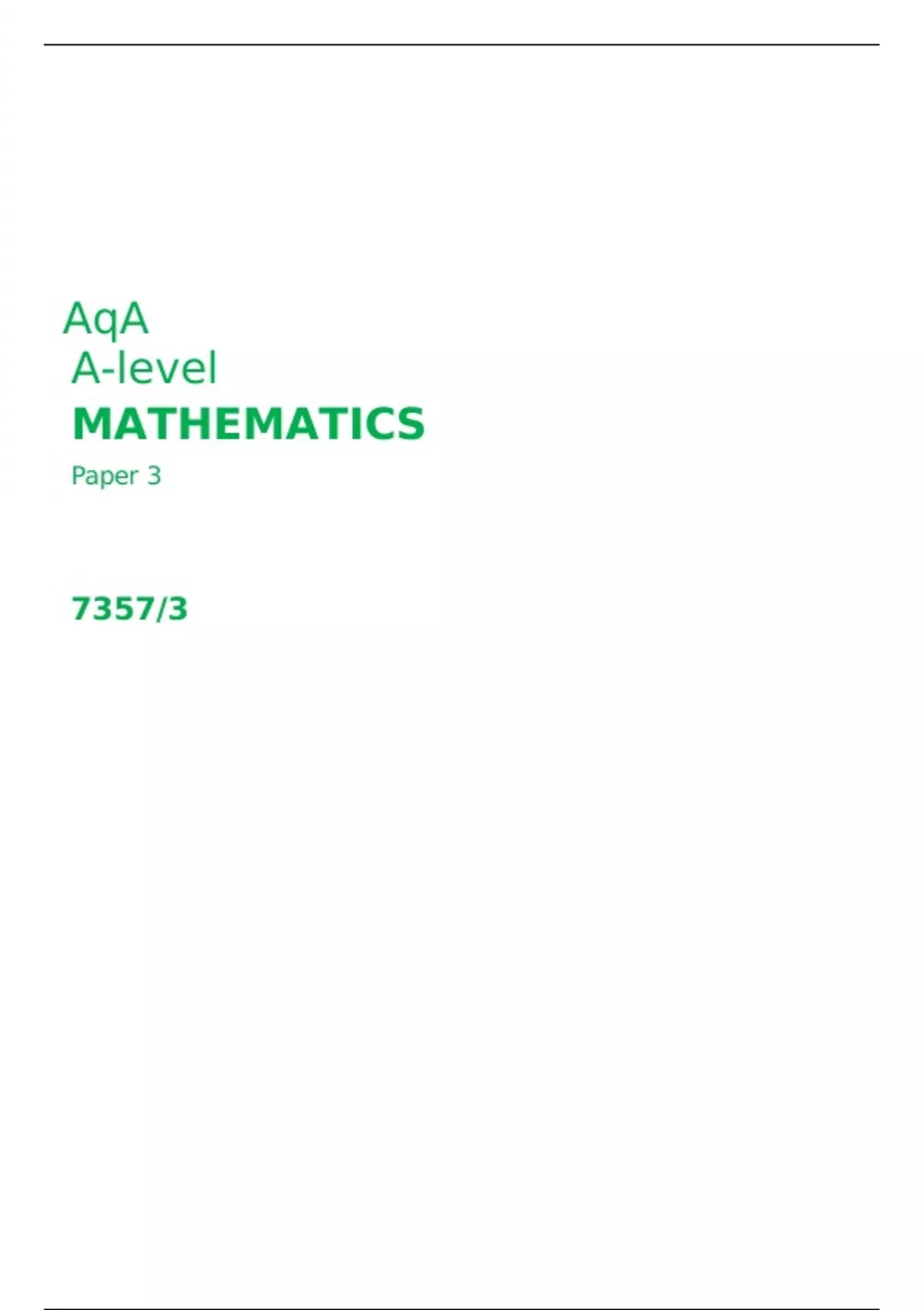 Aqa A Level Mathematics Paper 3 7357 3 June 2023 Mathematics Stuvia Uk