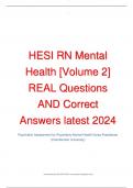 HESI RN Mental Health [Volume 2] REAL Questions AND Correct Answers latest 2024