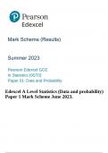 Edexcel A Level Statistics (Data and probability) Paper 1 Mark Scheme June 2023.