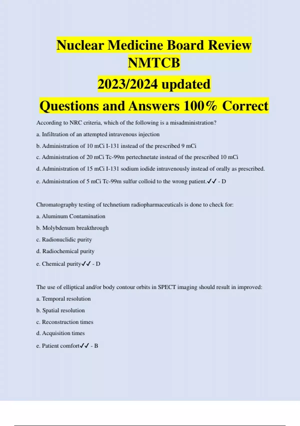 Nuclear Medicine Board Review NMTCB 2023/2024 updated Questions and