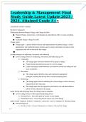 Leadership & Management Final Study Guide.Latest Update.2023 / 2024. Attained Grade A+