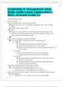 Leadership & Management Final Study Guide.Latest Update.2023 / 2024. Attained Grade A+