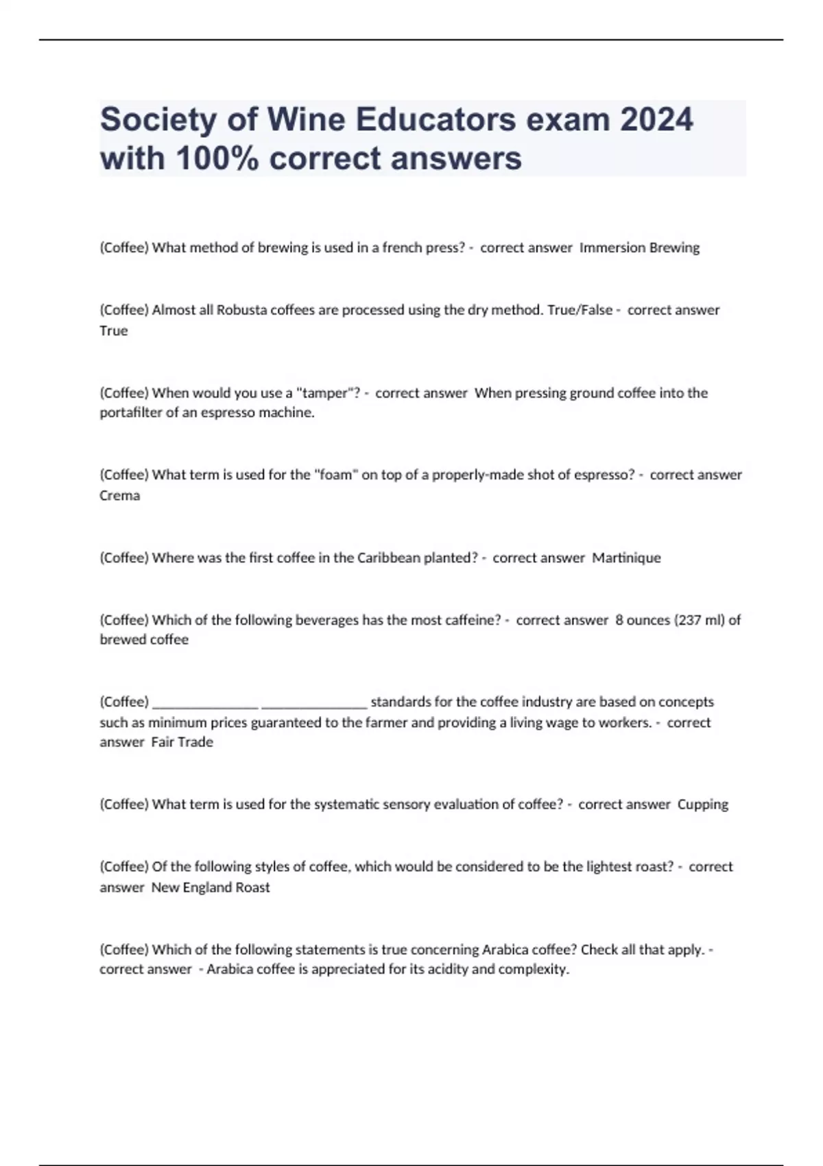 Society of Wine Educators exam 2024 with 100 correct answers Society