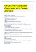 CNUR 301 Final Exam Questions with Correct Answers 
