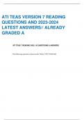 ATI TEAS VERSION 7 READING   QUESTIONS AND 2023-2024  LATEST ANSWERS// ALREADY GRADED A 