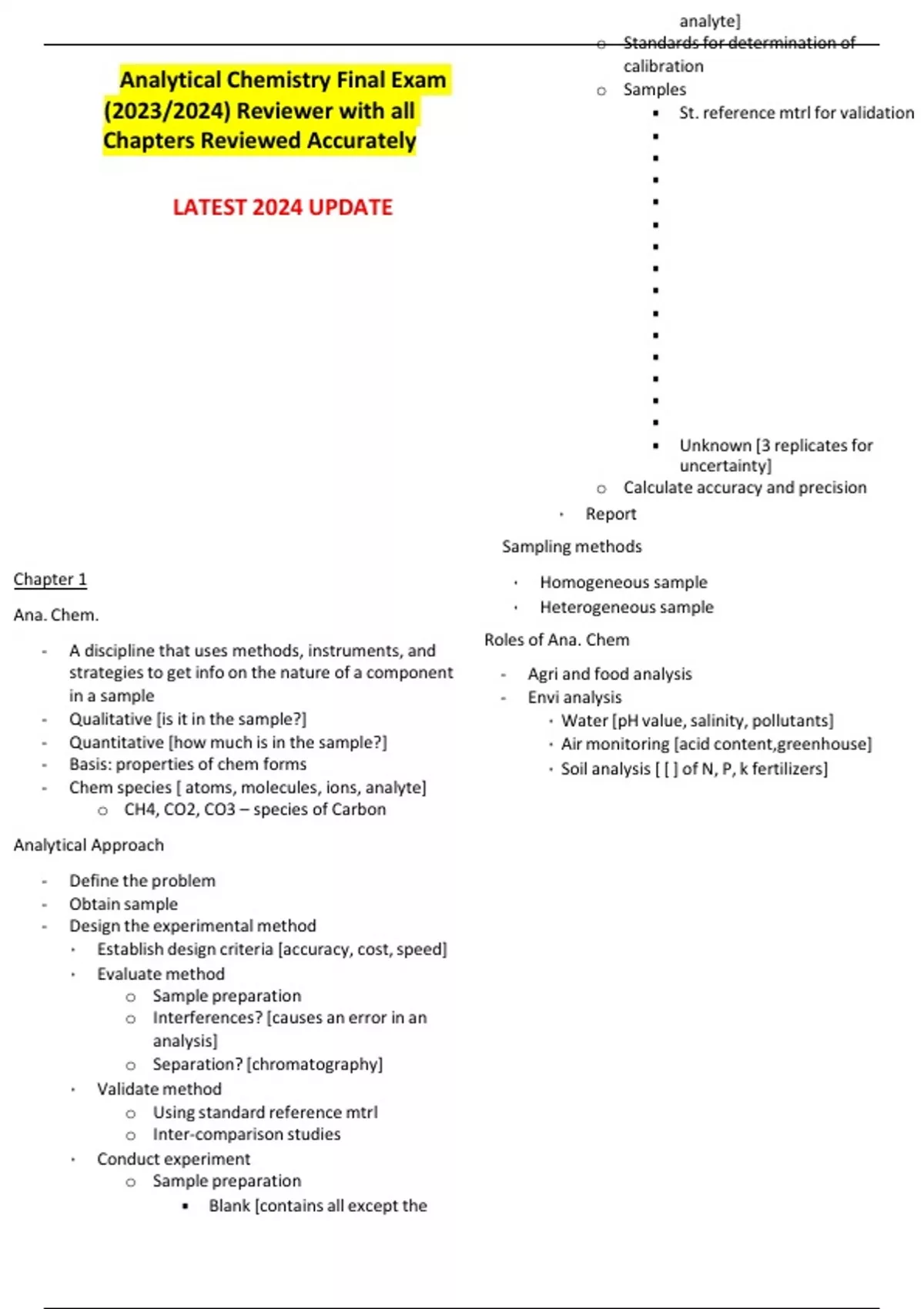 Analytical Chemistry Final Exam (2023/2024) Reviewer with all Chapters ...