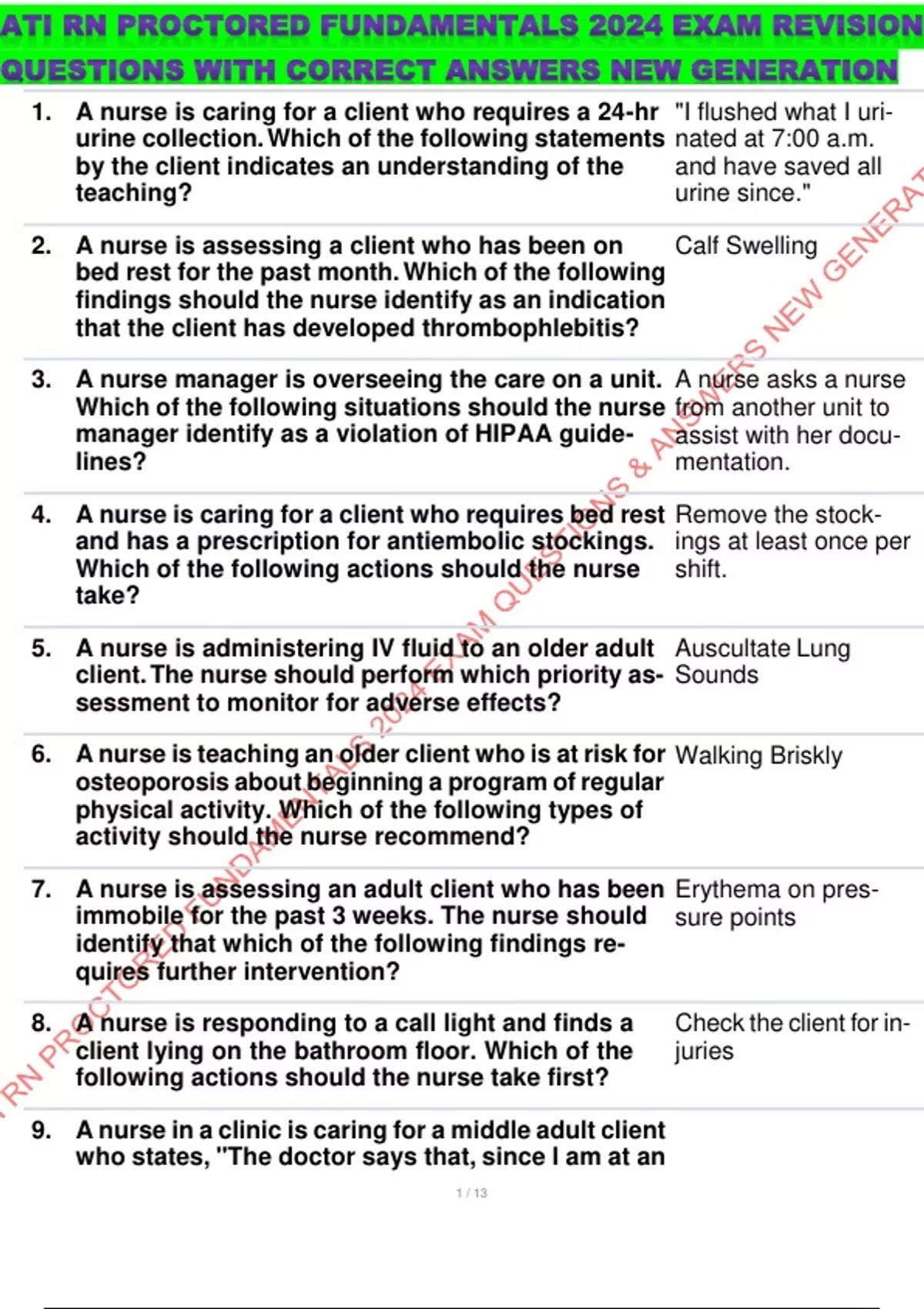 ATI RN PROCTORED FUNDAMENTALS 2024 EXAM REVISION QUESTIONS WITH CORRECT ...