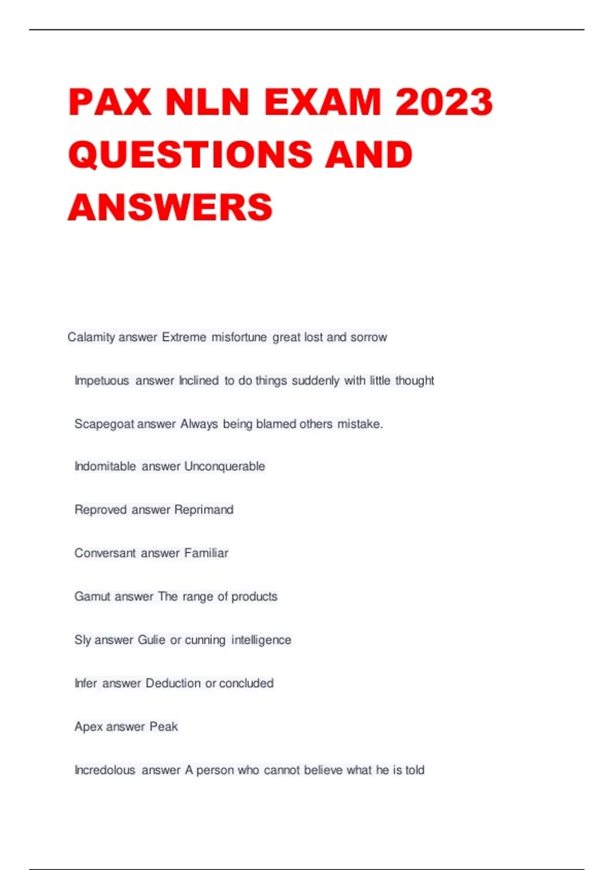 PAX NLN EXAM 2024 QUESTIONS AND ANSWERS PAX NLN Stuvia US