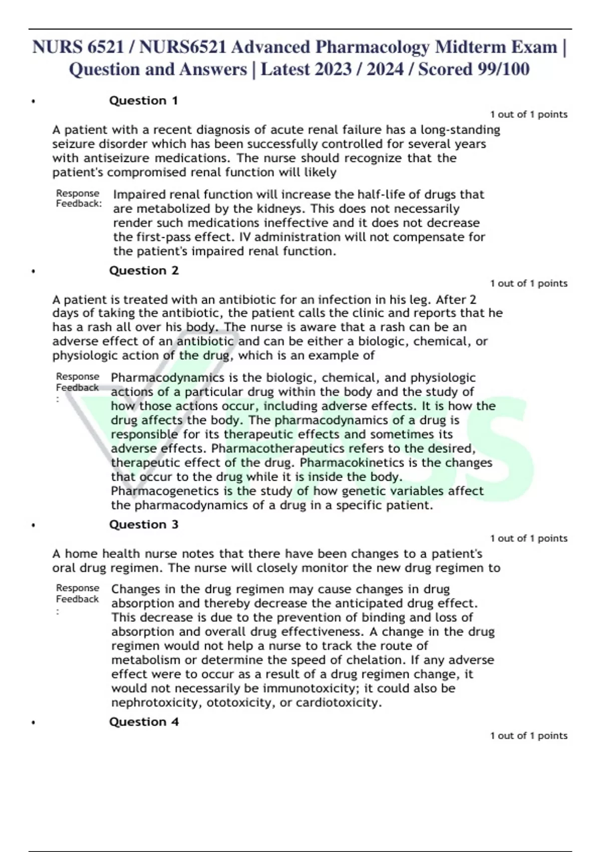NURS 6521 / NURS6521 Advanced Pharmacology Midterm Exam | Question and ...