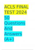 ACLS FINAL TEST 2024 50 Questions And Answers (A+)