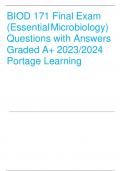 BIOD 171 Final Exam (Essential Microbiology) Questions with Answers Graded A+ 2023/2024  Portage Learning