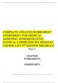 COMPLETE UPDATED WORKSHEET ANSWERKEY FOR MEDICAL ASSISTING ADMINISTRATIVE CLINICAL COMPETENCIES MINDTAP COURSE LIST 9TH EDITION MICHELLE