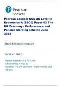 Pearson Edexcel GCE AS Level In Economics A (8EC0) Paper 02 The UK Economy - Performance and Policies Marking scheme June 2023 Mark Scheme (Results) Summer 2022 Pearson Edexcel GCE AS Level In Economics A (8EC0) Paper 02 The UK Economy - Performance and P