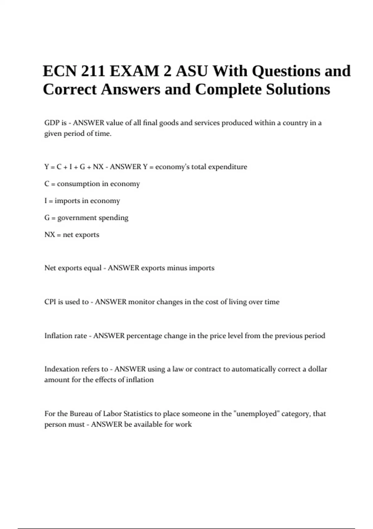 ECN 211 EXAM 2 ASU With Questions and Correct Answers and Complete ...