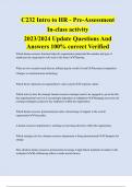 C232 Intro to HR - Pre-Assessment In-class activity 2023&sol;2024 Update Questions And Answers 100&percnt; correct Verified