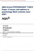 AQA A-level PSYCHOLOGY 7182/3 Paper 3 Issues and options in psychology Mark scheme June 2021 A-level PSYCHOLOGY