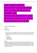TEST BANK LEHNE’S PHARMACOTHERAPEUTICS FOR ADVANCED PRACTICE NURSES AND PHYSICIAN ASSISTANTS 2ND EDITION ROSENTHAL WITH  RATIONALES 2024/2025