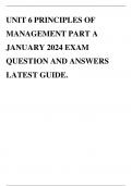 UNIT 6 PRINCIPLES OF MANAGEMENT PART A JANUARY 2024 EXAM QUESTION AND ANSWERS LATEST GUIDE.