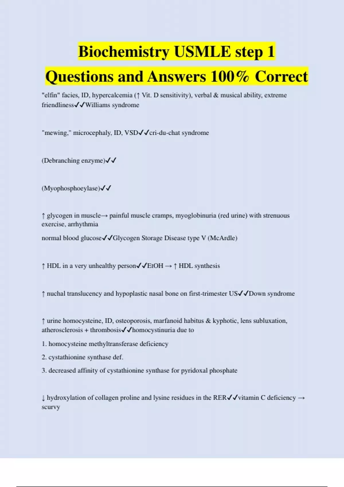 Biochemistry USMLE step 1 Questions and Answers 100% Correct ...
