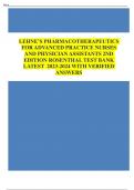 LEHNE’S PHARMACOTHERAPEUTICS FOR ADVANCED PRACTICE NURSES AND PHYSICIAN ASSISTANTS 2ND EDITION ROSENTHAL TEST BANK LATEST 2023-2024 WITH VERIFIED ANSWERS