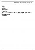 AQA A-level HISTORY 7042&sol;2G Component 2G The Birth of the USA&comma; 1760&ndash;1801 Mark scheme June 2023