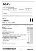 GCSE AQA May 2023 Higher French Paper 3 Reading