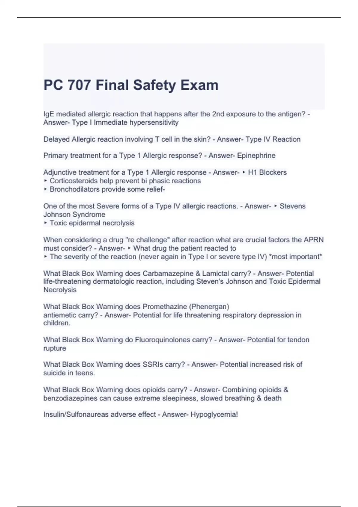 PC 707 Final Safety Exam Questions and Answers - PC707 - Stuvia US