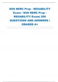 SOS NERC Prep - RElIABILITY Exam / SOS NERC Prep - RElIABILITY Exam| 200 QUESTIONS AND ANSWERS | GRADED A+