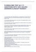 FLORIDA DMV TEST All 1-71 QUESTIONS WITH 100% SOLVED ANSWERS ALREADY PASSED!!